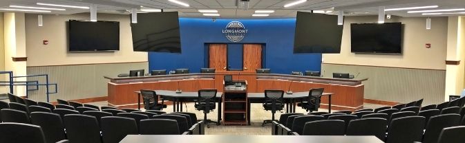 Inside view of the newly remodeled Longmont City Council Chambers