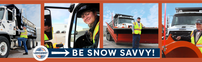 Be Snow Savvy with four images of snow plows and drivers