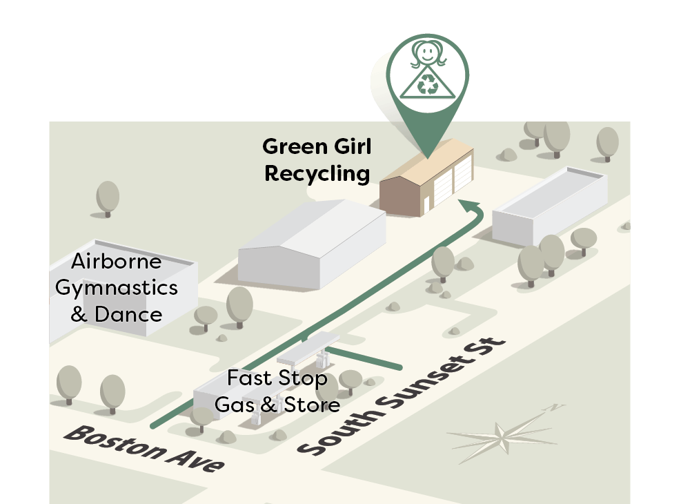 Imaging showing a map with Green Girl Recycling's location.