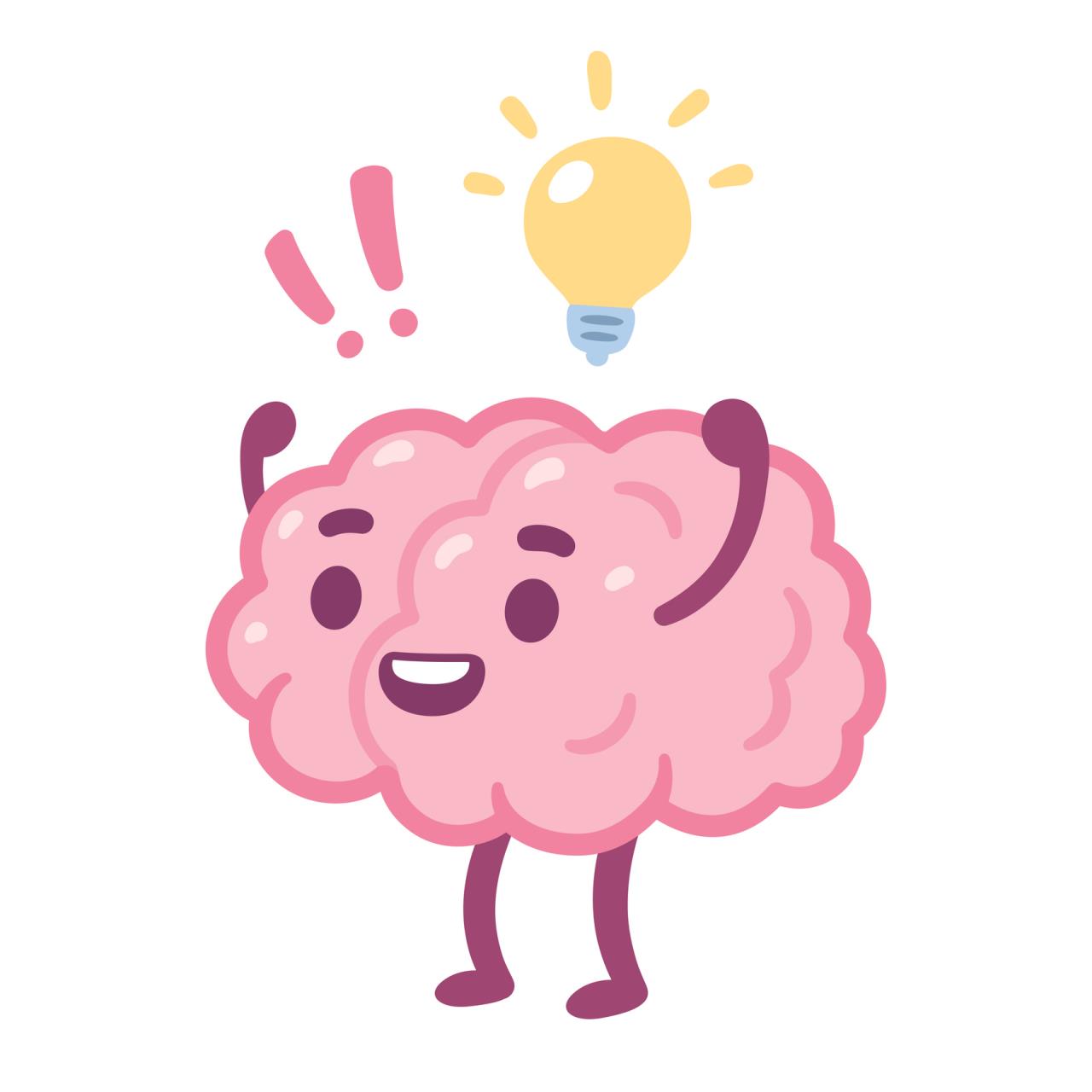 Cheering brain with light bulb overhead