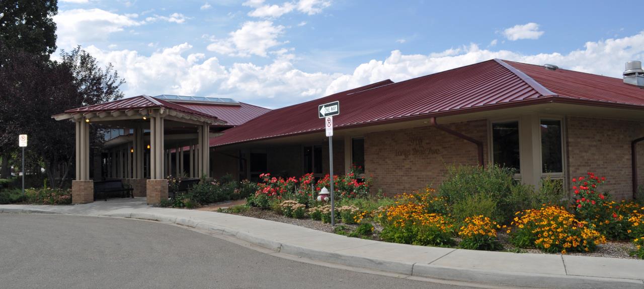 The Longmont Senior Center exterior is viewed from the parking lot.