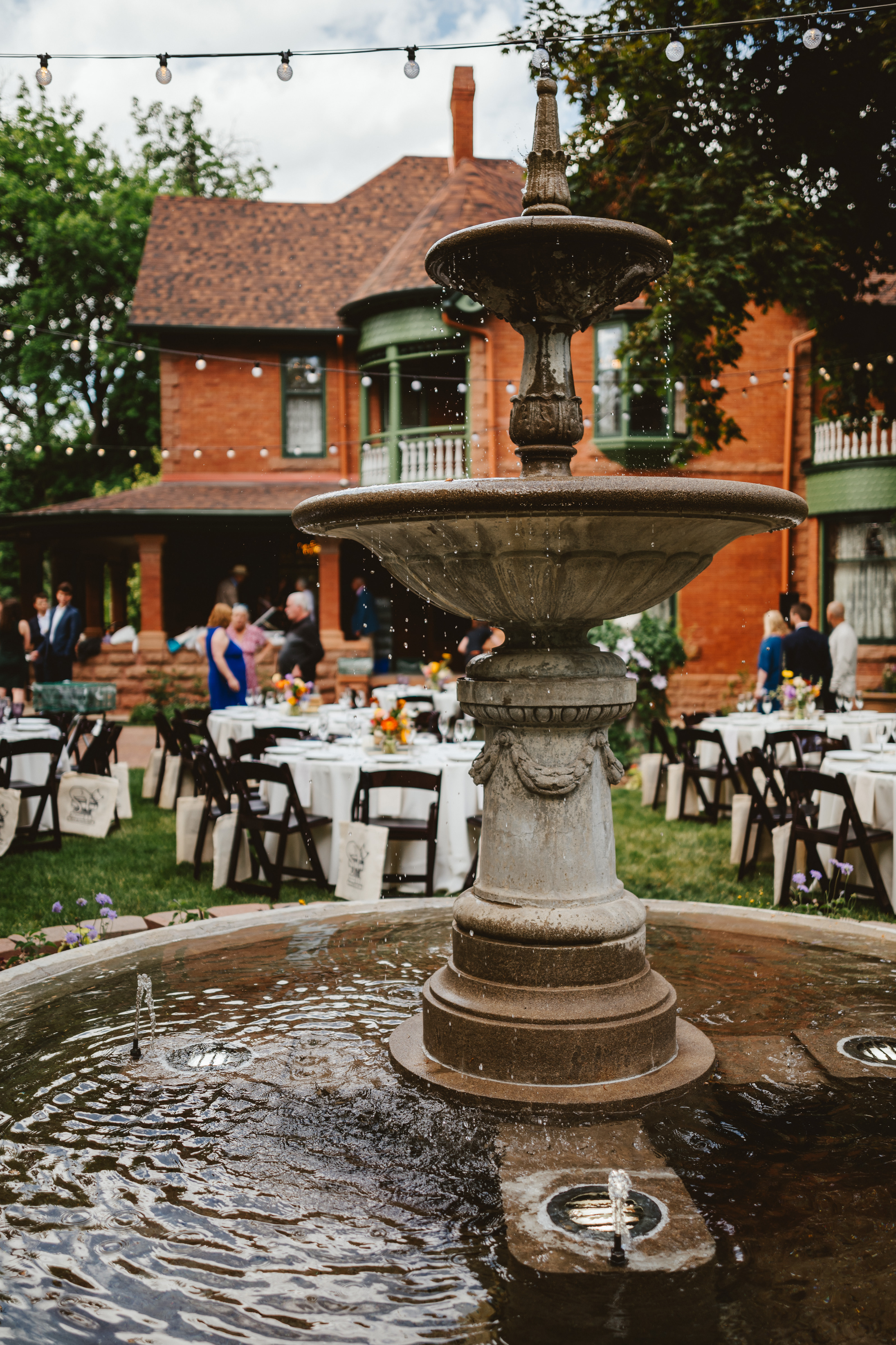 Dinner party surrounding the Callahan House fountain.