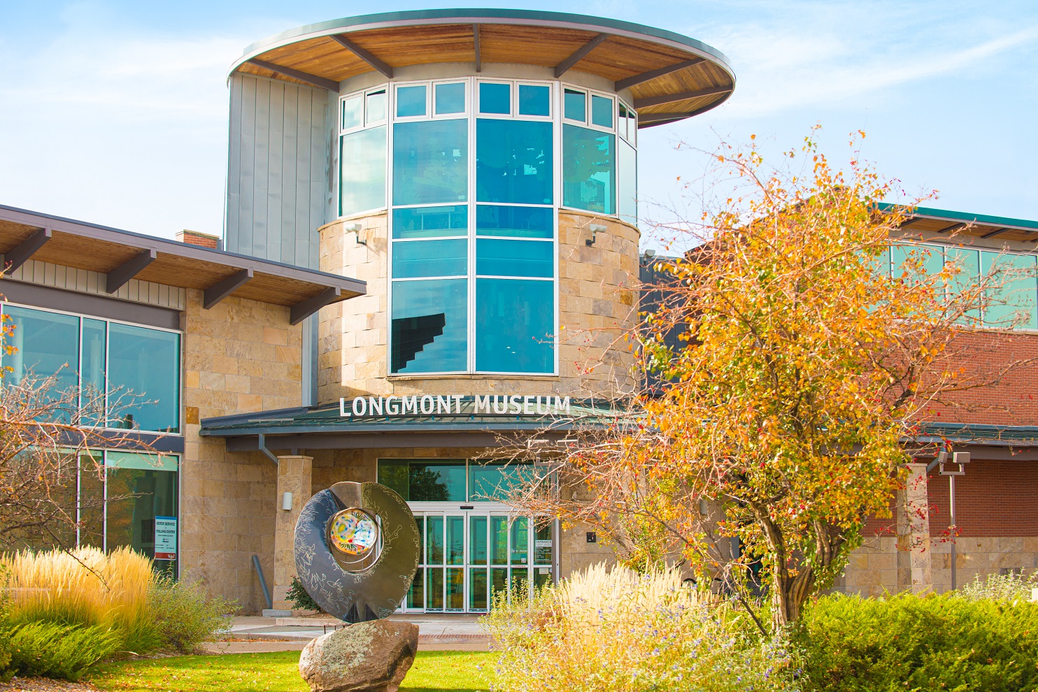 The exterior of the Longmont Museum on a sunny fall day